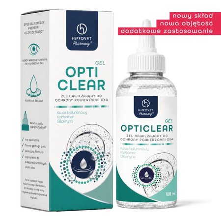 Hippovet Pharmacy – OptiClear Gel – żel nawilżający do ochrony powierzchni oka małych i dużych zwierząt 100 ml