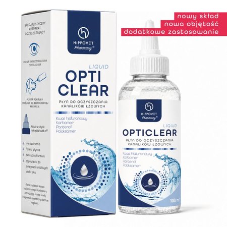 Hippovet Pharmacy – OptiClear Liquid – płyn do przemywania oczu dla małych i dużych zwierząt 100 ml